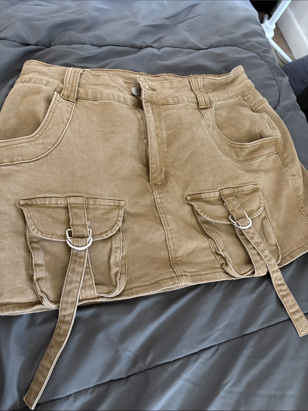 SHEIN Tan Cargo Mini Skirt with D-Ring Strap Pockets